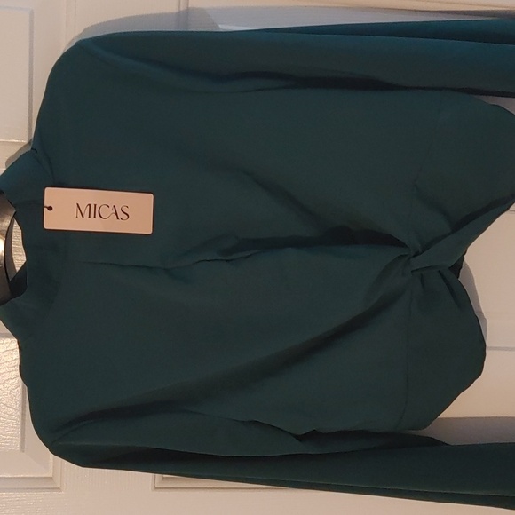 Chiffon Crop Top Blouse Women's XL Emerald Green Long Sleeve Coquette Girl Y2K - Picture 4 of 9